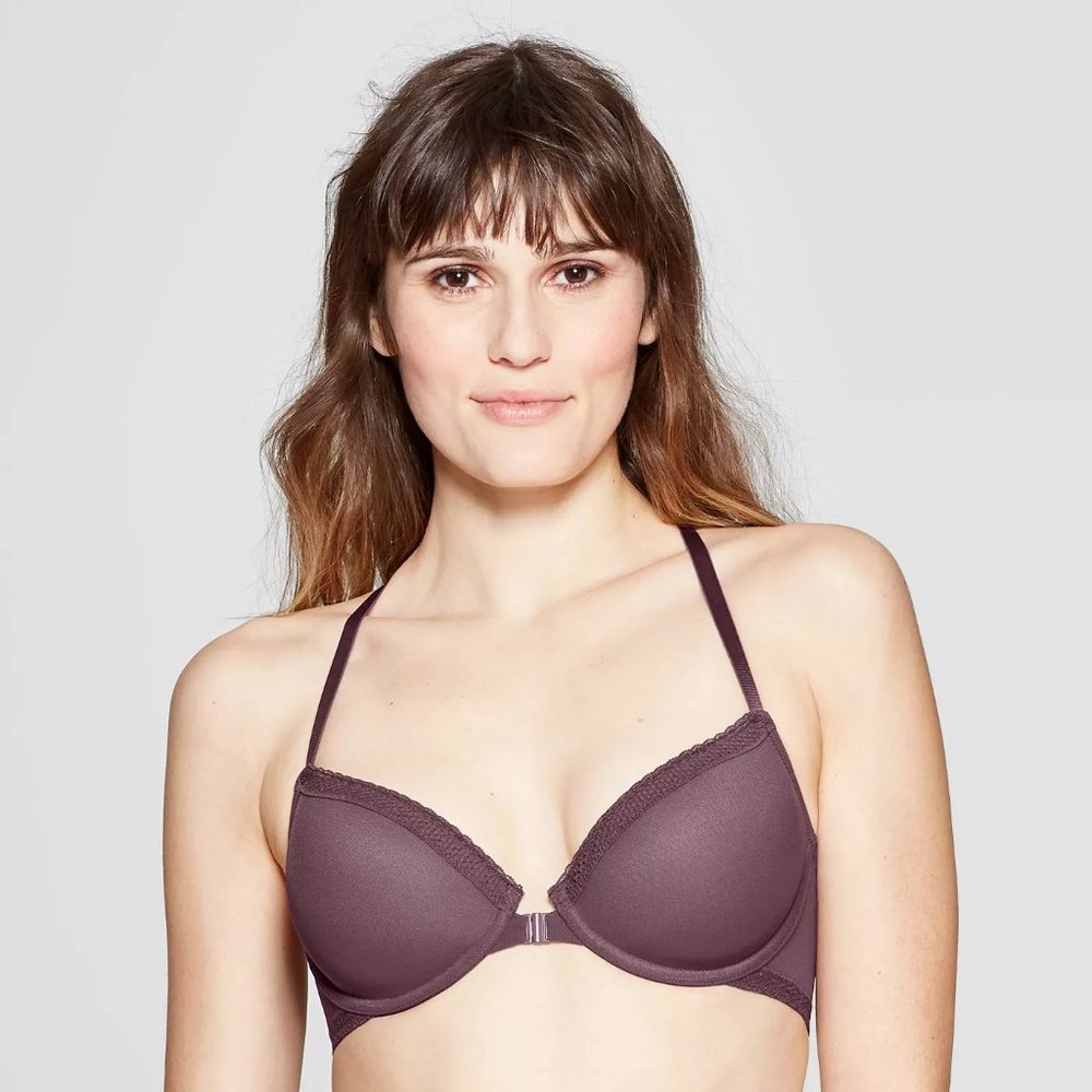 Auden Ace Lightly Lace Trim Demi Racerback Bra